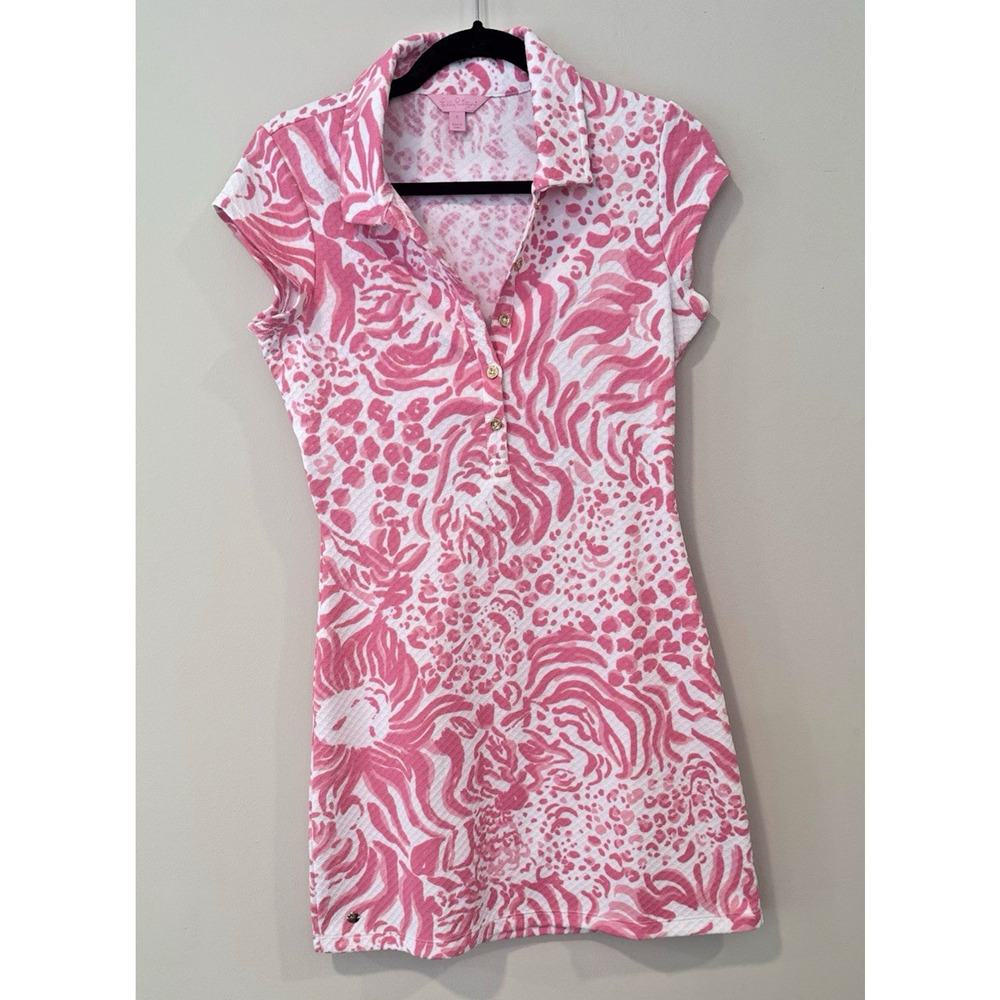 Lilly Pulitzer Rayna Get Spotted Pink Lion Dress Cut Out Back Size Small 3068 - Picture 2 of 10